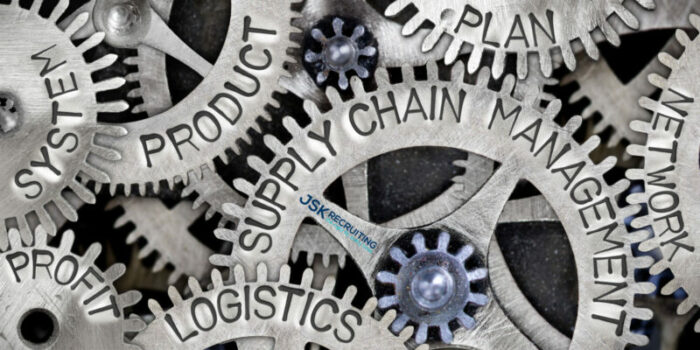 A close up of gears with the words " supply chain management " written on them.